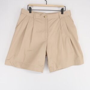 Toteme Shorts Womens 42 Beige Pleated Cotton Twill Organic Cotton High Rise Zip
